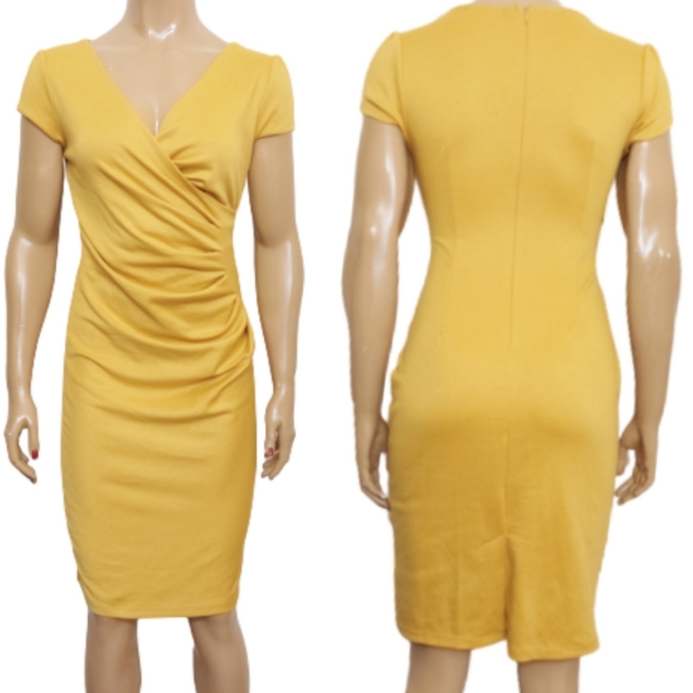 Auline Collection VNeck Ruched Wrap Look Dress